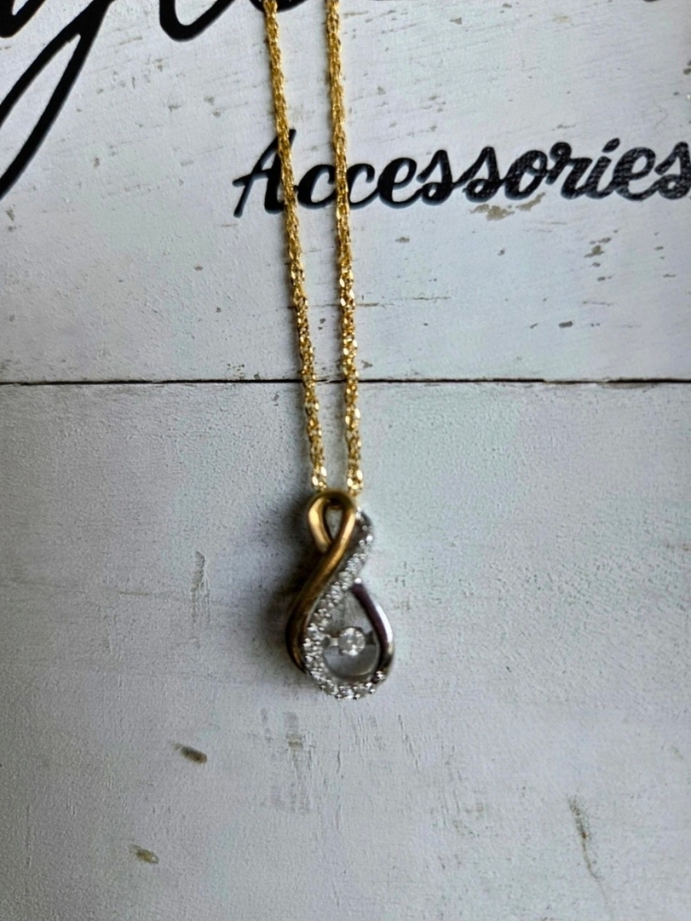 Diamond 14KT 2 Tone Gold 3D Solitaire Double Infinity Love Pendant